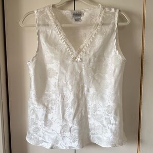Vintage White Satin Lace V-Neck Camisole with Bow Detail Bridal Wedding Bride